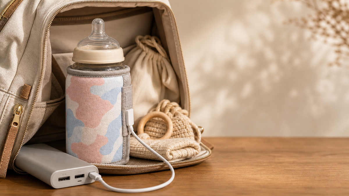 Chauffe-biberon nomade préparé dans un sac pour une sortie avec bébé