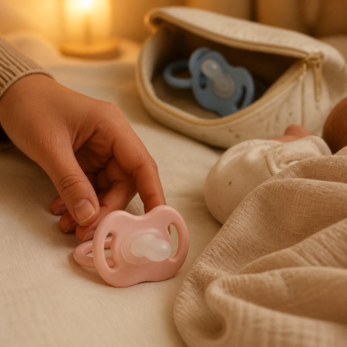Sucette silicone bébé Bibimood en ambiance cocon nuit