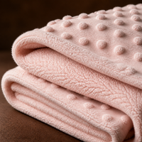 Détail des deux textures de la couverture rose : relief à pois et face polaire.