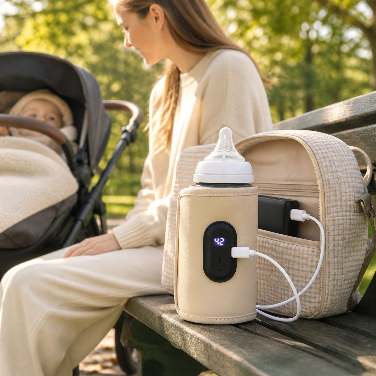 Chauffe-biberon nomade Bibimood lors d’une sortie