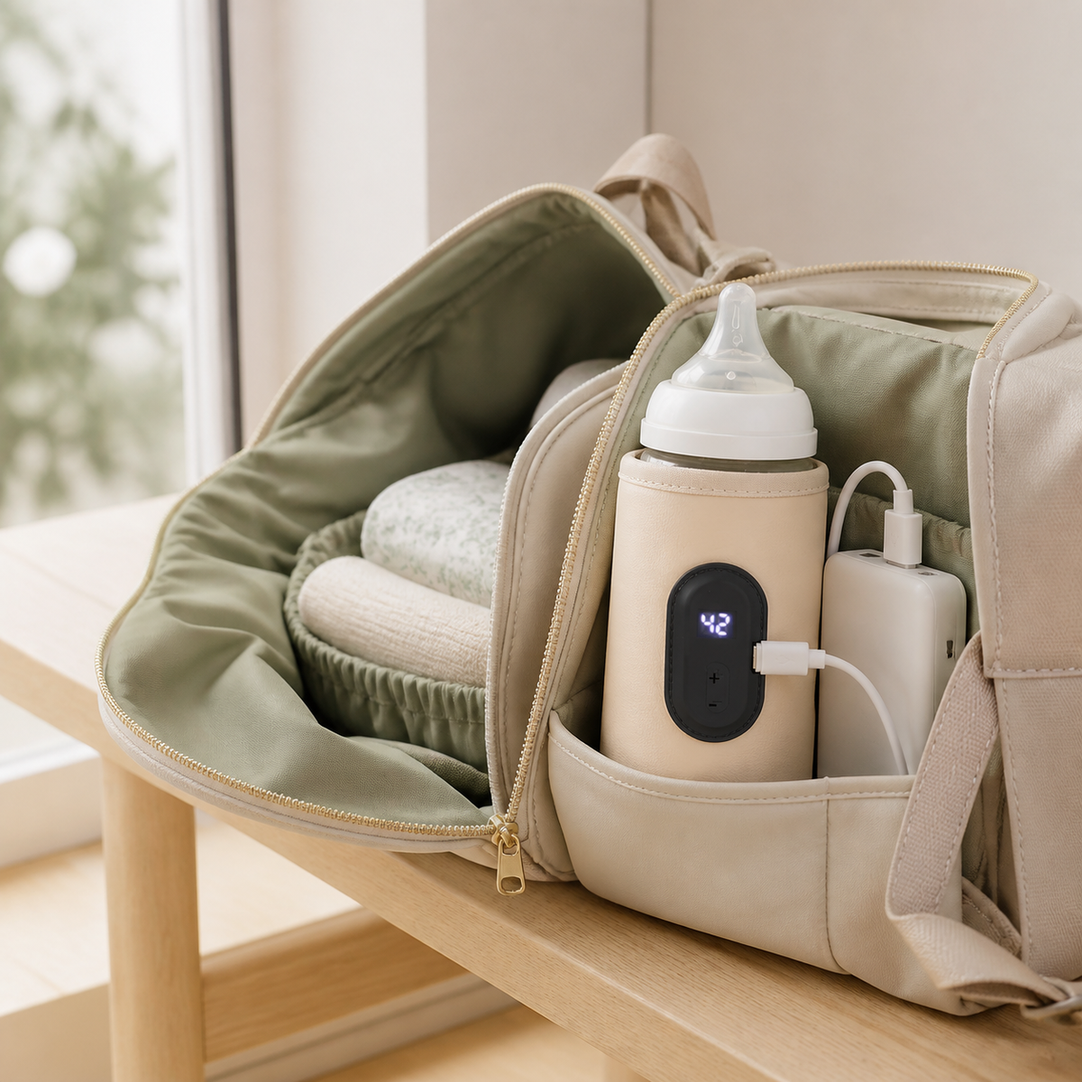 Chauffe-biberon nomade Bibimood rangé dans un sac