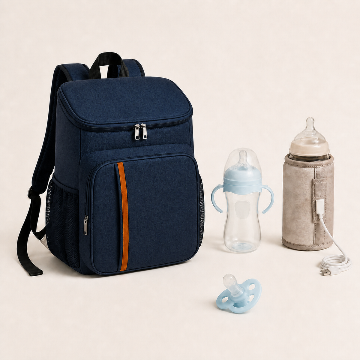 Pack Voyage Bibimood bleu marine avec biberon bleu et sucette bleue