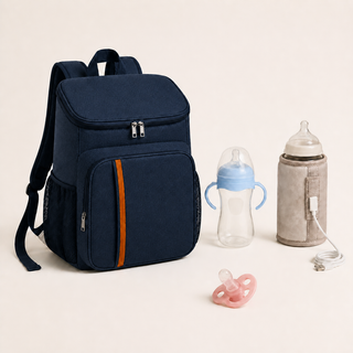 Pack Voyage Bibimood bleu marine avec biberon bleu et sucette rose