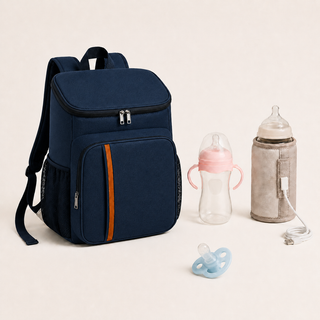 Pack Voyage Bibimood bleu marine avec biberon rose et sucette bleue