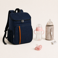 Pack Voyage Bibimood bleu marine avec biberon rose et sucette rose