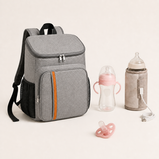 Pack Voyage Bibimood gris avec biberon rose et sucette rose