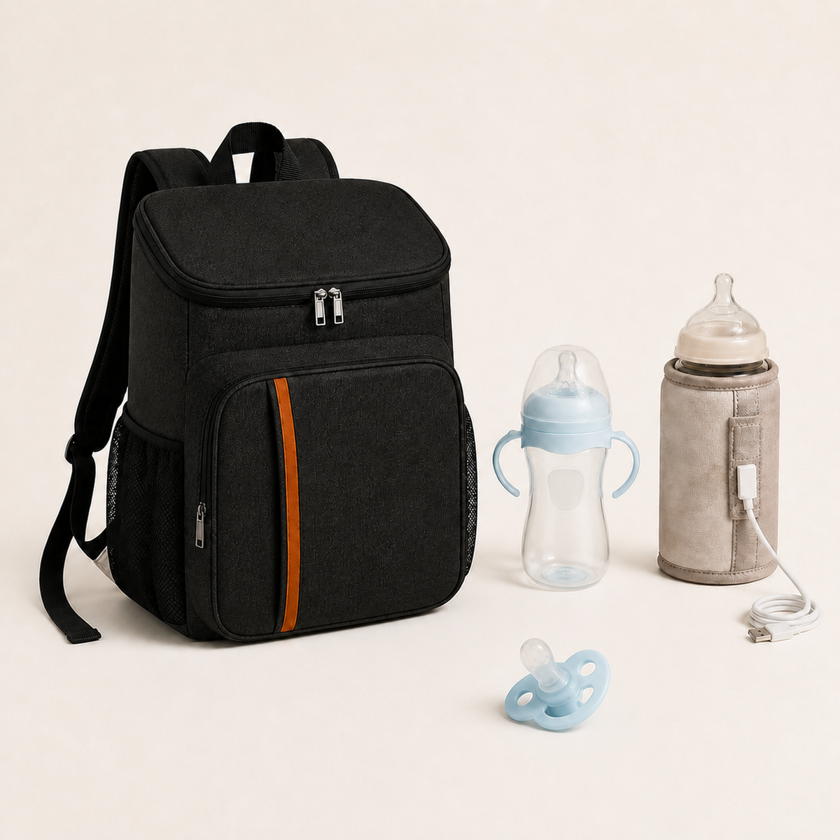 Pack Voyage Bibimood noir avec biberon bleu et sucette bleue