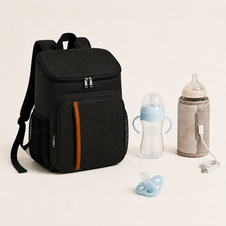 Pack Voyage Bibimood noir avec biberon bleu et sucette bleue