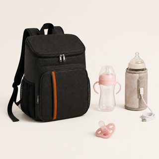 Pack Voyage Bibimood noir avec biberon rose et sucette rose